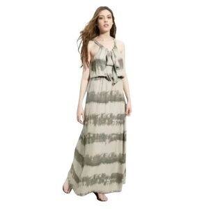 Parker Georgette 100% Silk Grey Striped Tie-Front Maxi Dress M